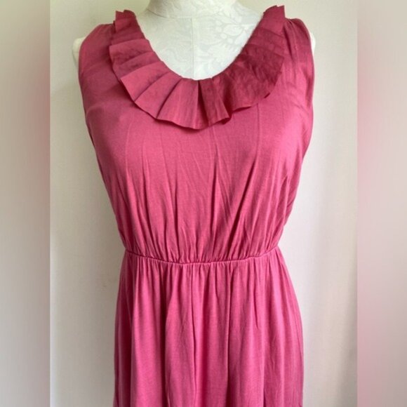 Ann Taylor Loft Pink Sleeveless Ruffle Neck Midi Dress Rayon/Lyocell Size M - Picture 3 of 9